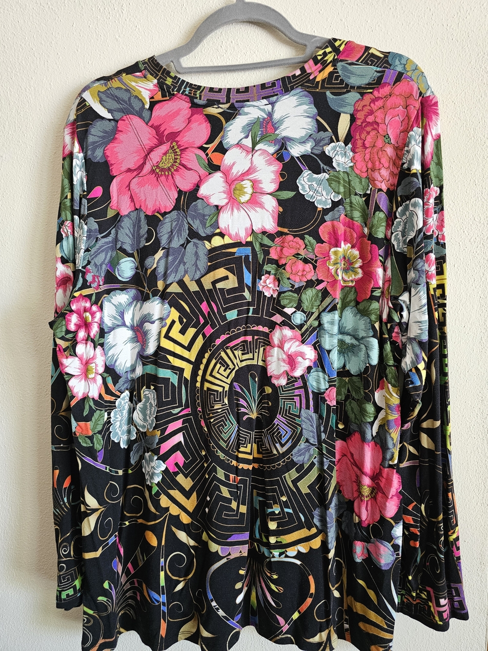 Vibrant Floral & Geometric V-Neck Top - Picture 2 of 5